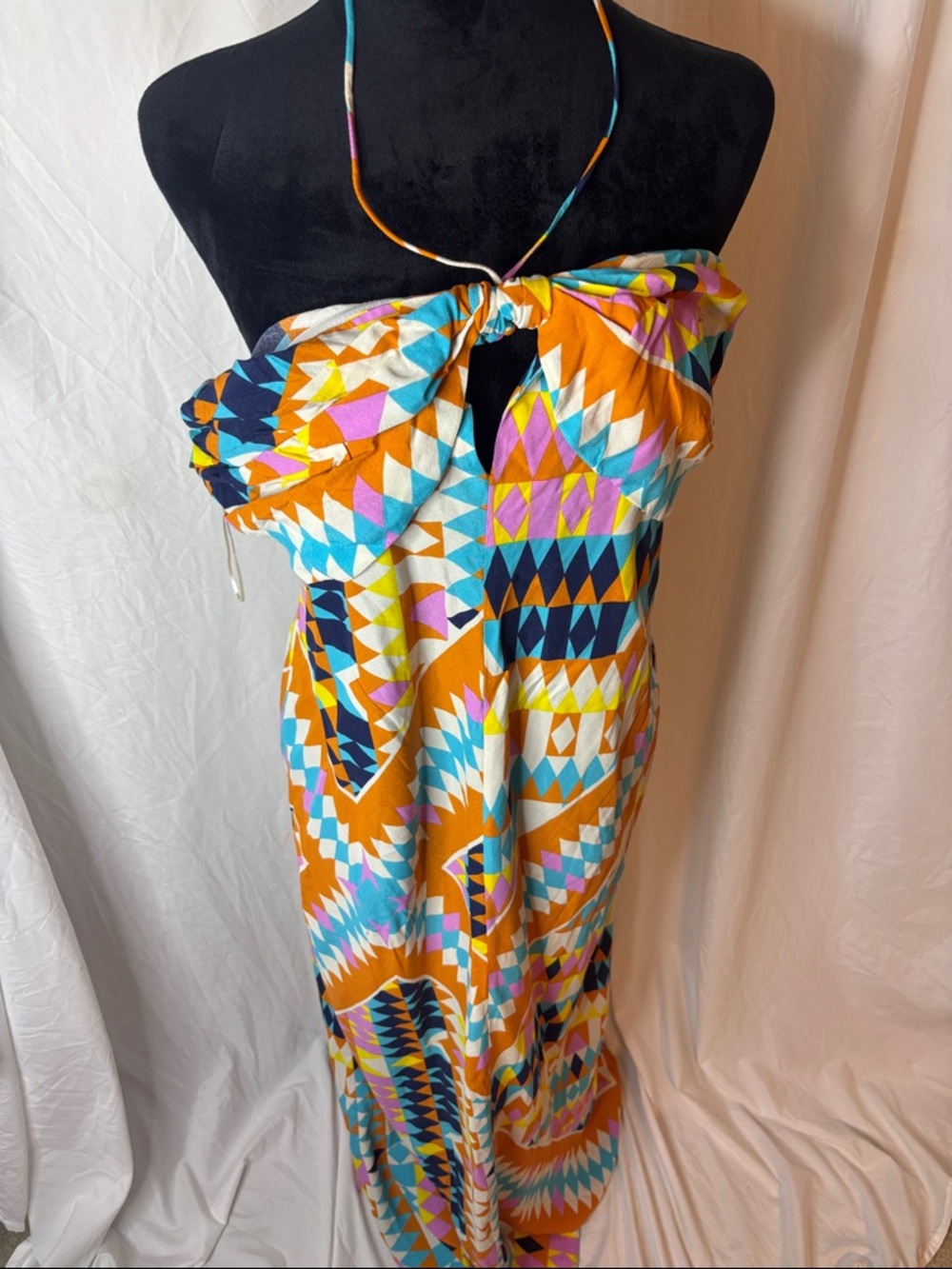 Zara Backless Geometric Maxi Dress in Orange, Blue, Pink, White